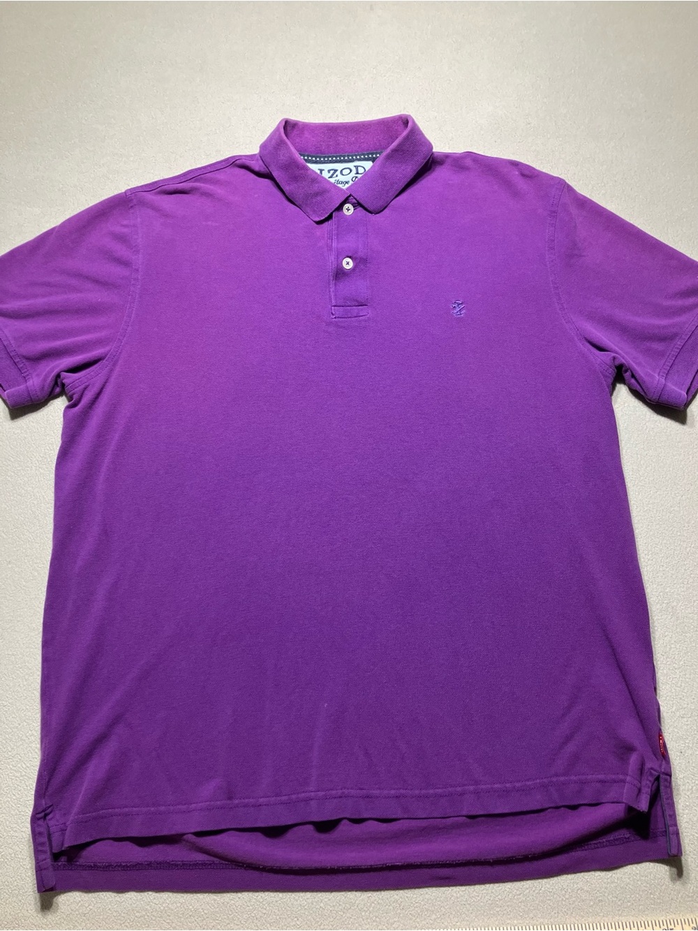 IZOD Heritage Polo Shirt Mens Large L Purple Short Sleeve Solid Pique Split Hem